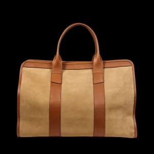 Frank Clegg Weekend Bags | Sand Suede Cognac Leather Small Travel Duffle