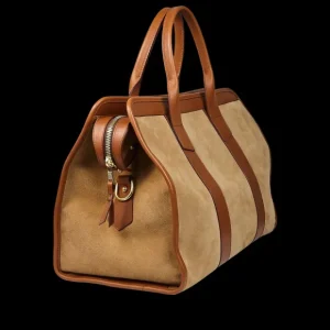 Frank Clegg Weekend Bags | Sand Suede Cognac Leather Small Travel Duffle