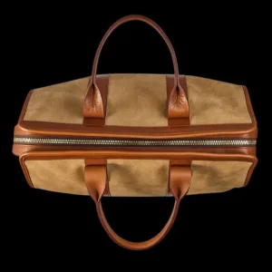 Frank Clegg Weekend Bags | Sand Suede Cognac Leather Small Travel Duffle