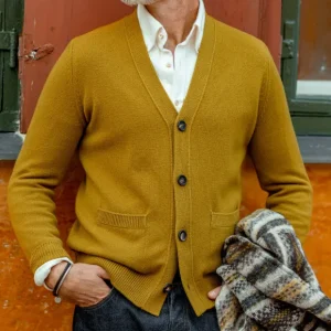 Filippo de Laurentiis Knitwear | Senape Wool Cashmere Button Cardigan