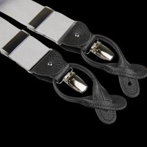 Albert Thurston Braces | Silver Nylon Black Leather 40 Mm Braces