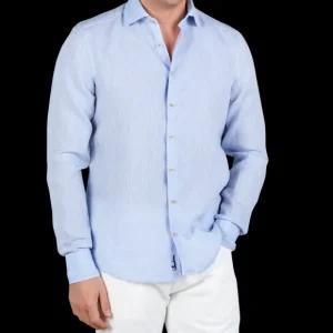 Stenströms Shirts | Sky Blue Linen Cutaway Fitted Body Shirt