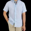 Stenströms Shirts | Sky Blue Linen Fitted Body Short Sleeve Shirt