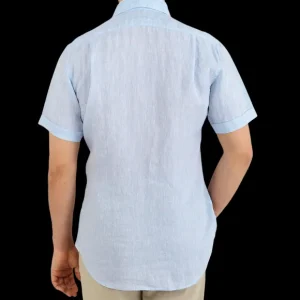 Stenströms Shirts | Sky Blue Linen Fitted Body Short Sleeve Shirt