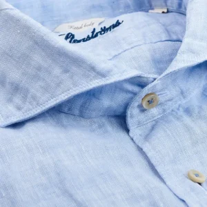 Stenströms Shirts | Sky Blue Linen Fitted Body Short Sleeve Shirt