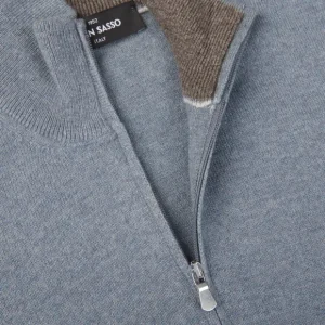 Gran Sasso Sweaters | Steel Blue Cashmere 1/4 Zip Sweater