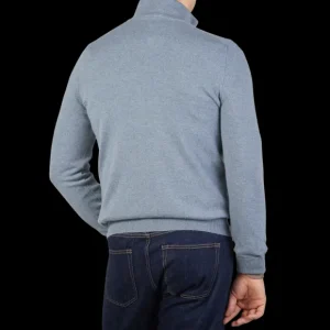 Gran Sasso Sweaters | Steel Blue Cashmere 1/4 Zip Sweater