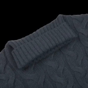 Gran Sasso Knitwear | Steel Blue Wool Cable Knit Roll Neck
