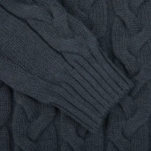 Gran Sasso Knitwear | Steel Blue Wool Cable Knit Roll Neck