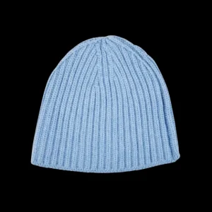 William Lockie Beanies | Suez Blue Cashmere Ribbed Short Beanie