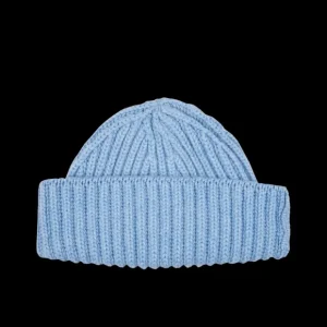 William Lockie Beanies | Suez Blue Cashmere Ribbed Short Beanie