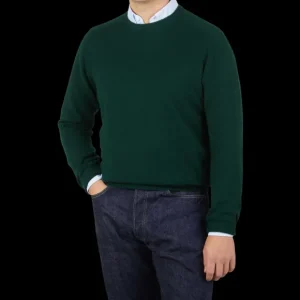 Alan Paine Knitwear | Tartan Green Lambswool Crew Neck