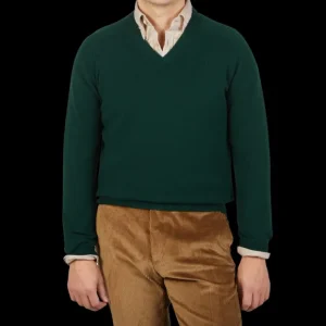 Alan Paine Knitwear | Tartan Green Lambswool V-Neck