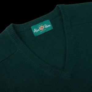 Alan Paine Knitwear | Tartan Green Lambswool V-Neck