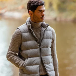 Herno Outerwear | Taupe Beige Cashmere Silk Padded Gilet