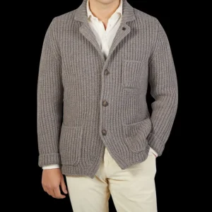 Gran Sasso Cardigans | Taupe Beige Chunky Knitted Wool Cardigan