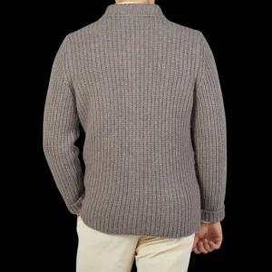 Gran Sasso Knitwear | Taupe Beige Chunky Knitted Wool Cardigan