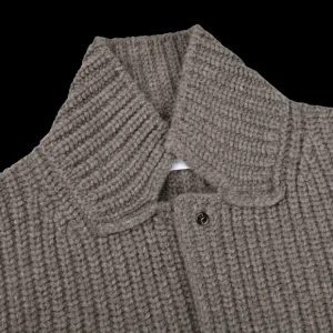 Gran Sasso Knitwear | Taupe Beige Chunky Knitted Wool Cardigan