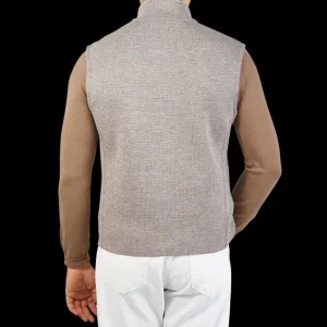 Maurizio Baldassari Gilets | Taupe Beige Knitted Virgin Wool Gilet