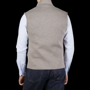 Maurizio Baldassari Gilets | Taupe Beige Knitted Virgin Wool Gilet