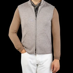 Maurizio Baldassari Gilets | Taupe Beige Knitted Virgin Wool Gilet