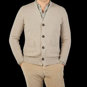 Filippo de Laurentiis Cardigans | Taupe Beige Wool Cashmere Button Cardigan