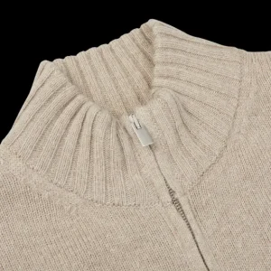 Filippo de Laurentiis Knitwear | Taupe Beige Wool Cashmere Zip Cardigan