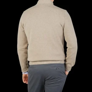 Filippo de Laurentiis Cardigans | Taupe Beige Wool Cashmere Zip Cardigan