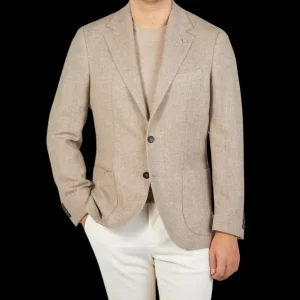 Studio 73 Blazers | Taupe Beige Wool Herringbone Blazer