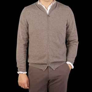 Fedeli Cardigans | Taupe Brown Cashmere Full-Zip Cardigan