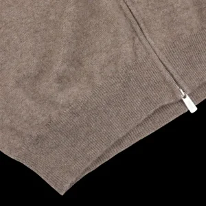 Fedeli Knitwear | Taupe Brown Cashmere Full-Zip Cardigan