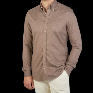 Stenströms Shirts | Taupe Brown Cotton Flannel Slimline Bd Shirt