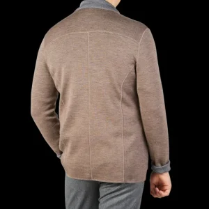 Maurizio Baldassari Knitwear | Taupe Grey Knitted Wool Reversible Swacket