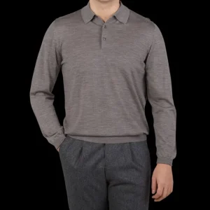 Fedeli Polo Shirts | Taupe Grey Super 140S Wool Polo Shirt