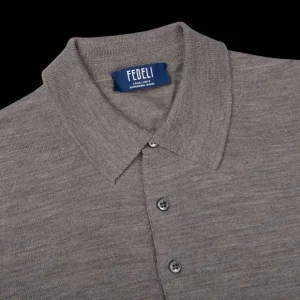 Fedeli Polo Shirts | Taupe Grey Super 140S Wool Polo Shirt