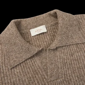 Altea Sweaters | Taupe Melange Wool Cashmere Ls Polo