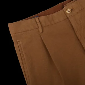 Incotex Trousers | Tobacco Brown Cotton Tapered Fit Chinos