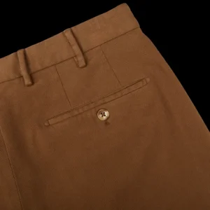 Incotex Trousers | Tobacco Brown Cotton Tapered Fit Chinos