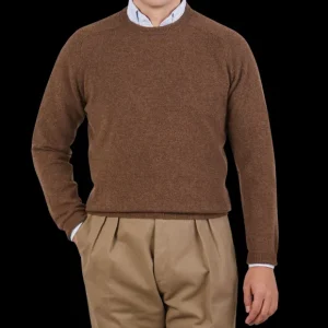 Alan Paine Sweaters | Tobacco Brown Lambswool Crew Neck