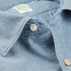 Finamore Shirts | Washed Blue Cotton Chambray Casual Shirt