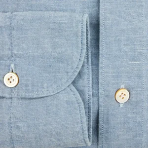 Finamore Shirts | Washed Blue Cotton Chambray Casual Shirt