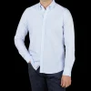 Stenströms Shirts | White Blue Striped Cotton Oxford Slimline Shirt