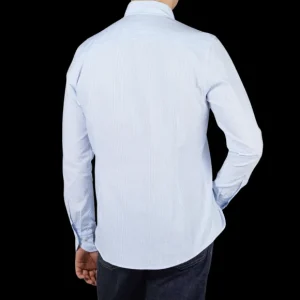 Stenströms Shirts | White Blue Striped Cotton Oxford Slimline Shirt