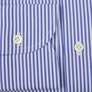 Mazzarelli Shirts | White Blue Striped Cotton Bd Slim Shirt