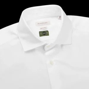 Glanshirt Shirts | White Cotton Oxford Cut-Away Slim Shirt