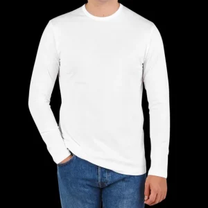 Sunspel T-Shirts | White Cotton Riviera Long Sleeve T-Shirt