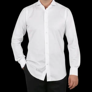 Mazzarelli Shirts | White Cotton Twill Cutaway Slim Shirt