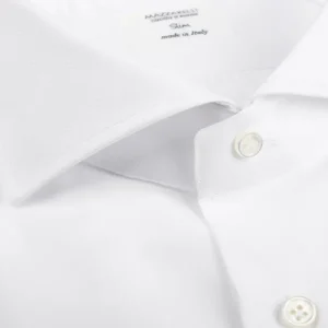 Mazzarelli Shirts | White Cotton Twill Cutaway Slim Shirt