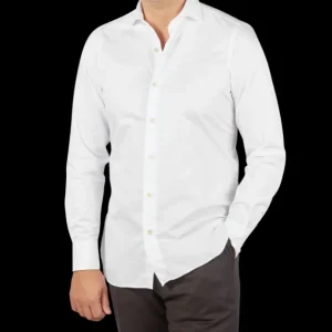 Finamore Shirts | White Fine Cotton Twill Cut-Away Shirt