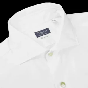 Finamore Shirts | White Fine Cotton Twill Cut-Away Shirt